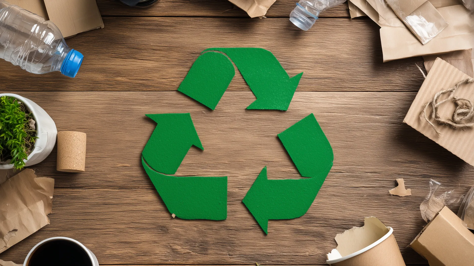Plastik- und Papierprodukte gruppiert um das Recyclingsymbol